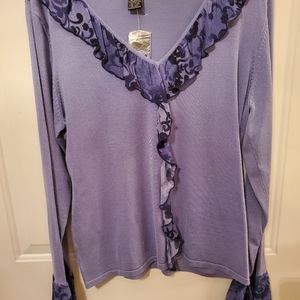 NWT Blue Ruffled XL Sweater INC